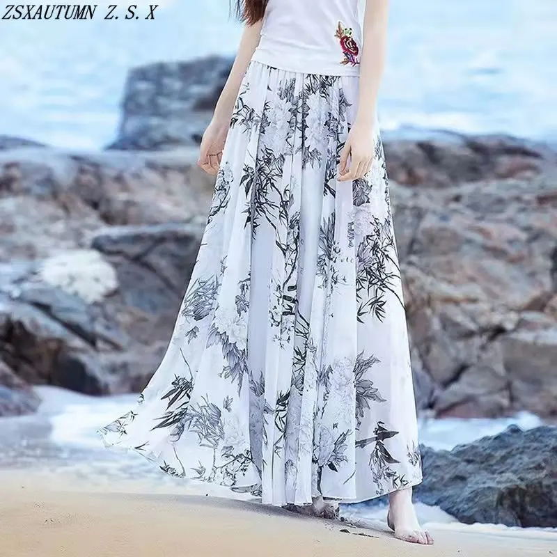 

Юбка женская шифоновая плиссированная с завышенной талией и цветочным принтом