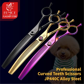 Fenice high-end 7.25 inch professional dog grooming scissors curved thinning shears for dogs & cats animal hair tijeras tesoura 1