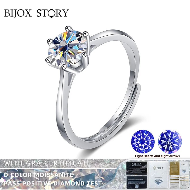 

BIJOX STORY Classic 2023 1CT/2CT Moissanite Ring for Female S925 Sterling Silver Round Shape Fine Jewelry Ring for Anniversary