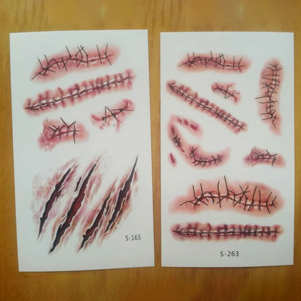 3pcs Realistic Bloody Wound Scar Temporary Sticker Stitch Scab Props for Halloween Masquerade Cosplay