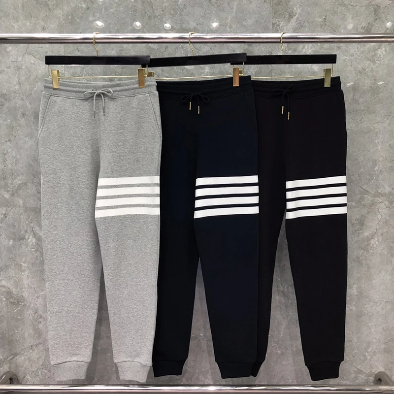 TB THOM Men's Pants Korean Fashion Brand Sweatpants Fleece Heavyweight Pure Cotton 4 Bar Stripes Trousers Casual Sports Trousers