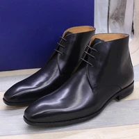 3 eyelet design desert boots mens calfskin genuine leather ankle chukka boots comfortable brand british style shoes for men
