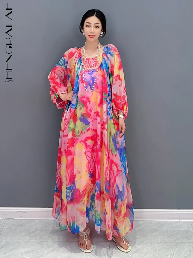 

SHENGPALAE, корейское Модное шифоновое платье с принтом для женщин, элегантный шик, длинный рукав, халат для женщин, лето 2023, новая одежда 5R2863