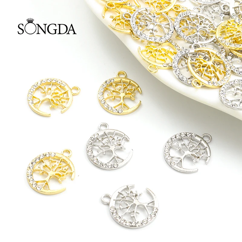 

10pcs 16*20mm Hot Tree of Life Crystal Charms Silver/Gold Color Moon Alloy Pendants For Making DIY Handmade Necklace Accessories