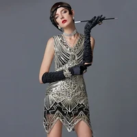 1920s Vintage  Great Gatsby Party Dress V-Neck Sleeveless Sequin Beaded  Style Tassel Flapper Vestidos Feminina 4XL