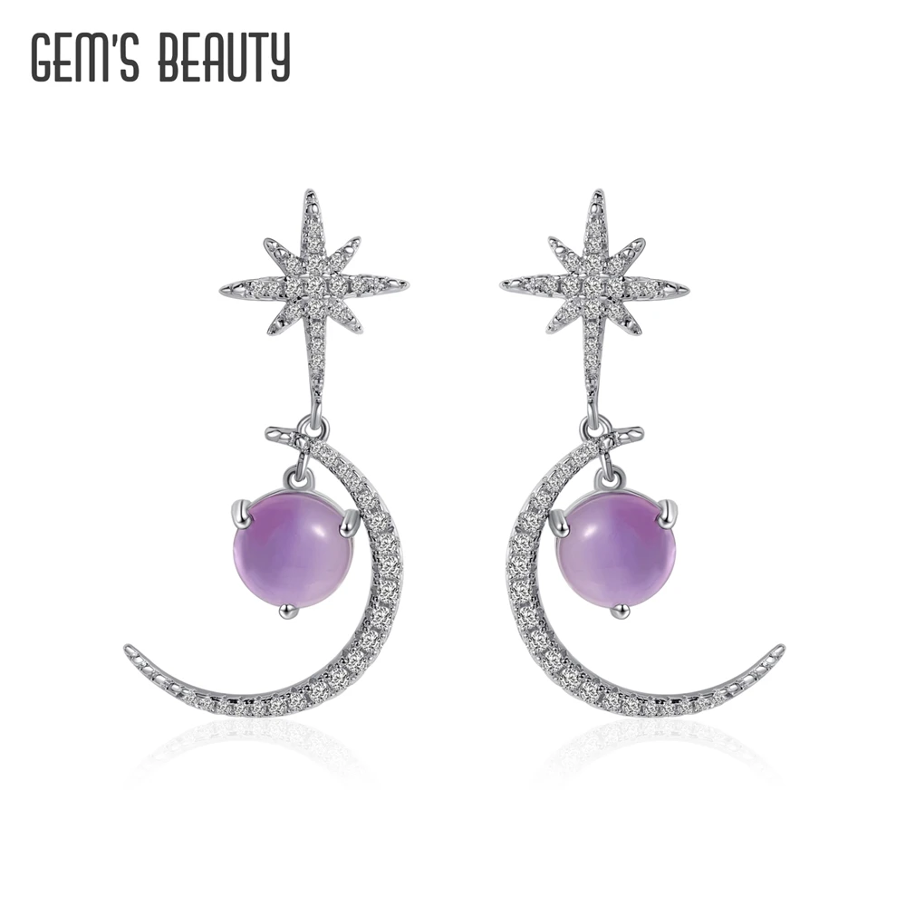

GEM'S BEAUTY Star And Moon Real 925 Sterling Silver Earrings Creative Fine Jewelry Statement Drop Earrings For Women Brincos