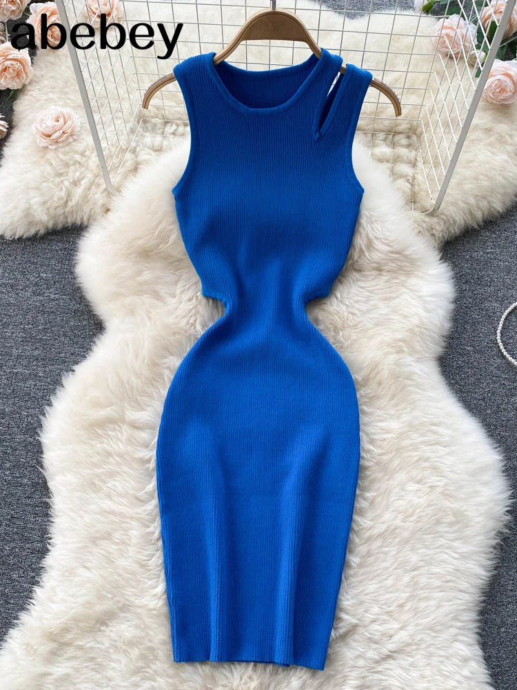 

Женское трикотажное платье-карандаш на бретельках, эластичное облегающее платье-футляр без рукавов с круглым вырезом, Корейская уличная од...