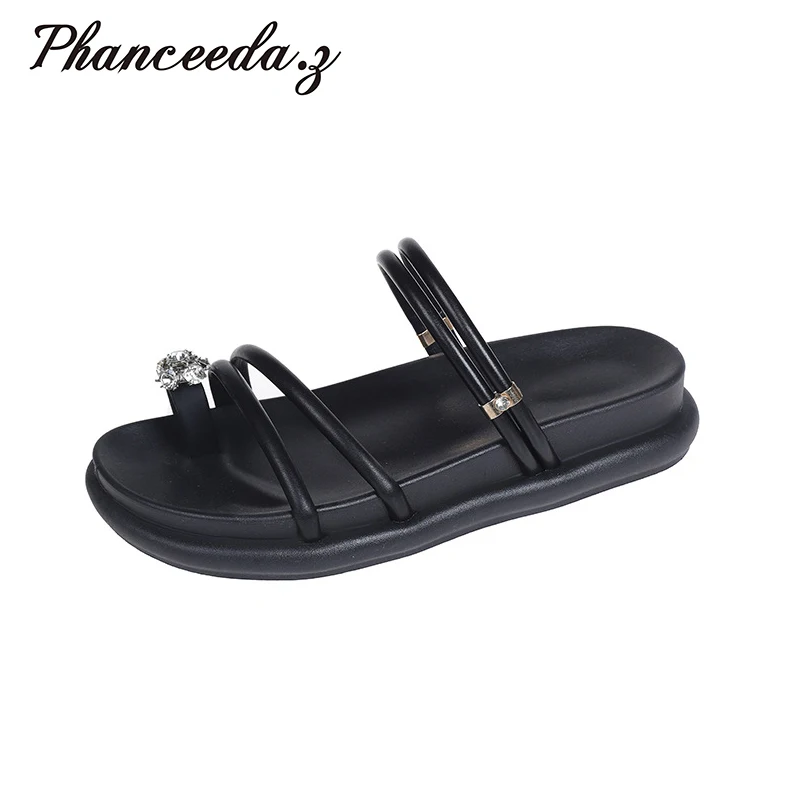 

Женские босоножки на плоской подошве, однотонные шлепанцы, большой размер 34-43, летняя обувь, 2023