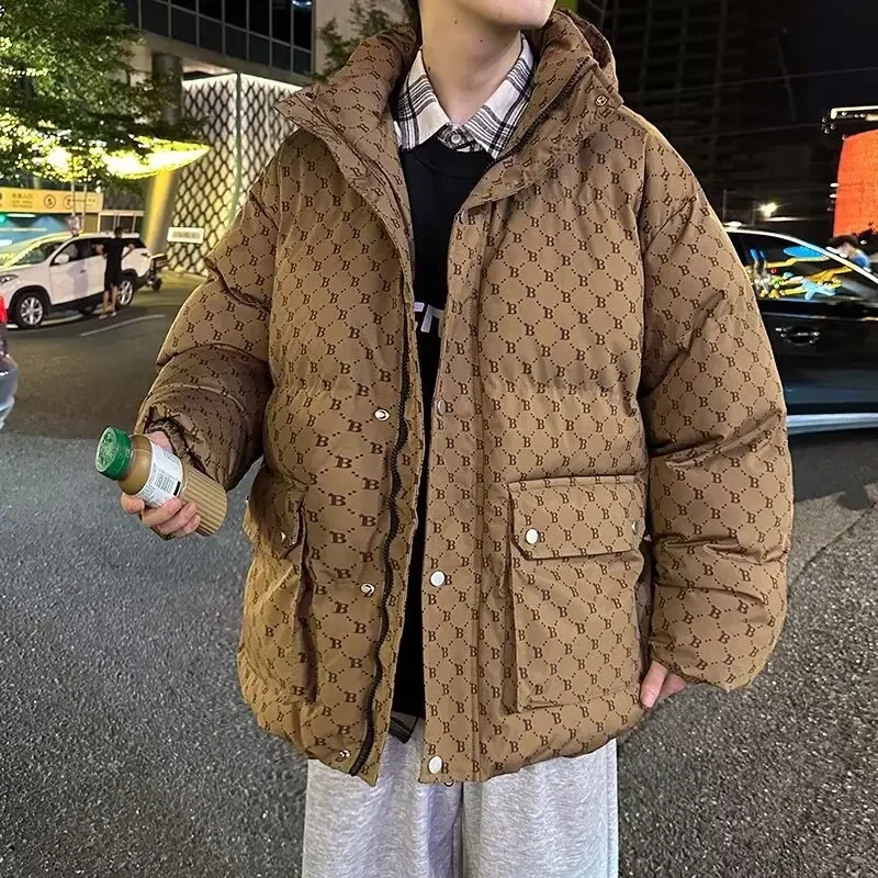 Модная мужская утолщенная зимняя куртка с капюшоном свободная посадка