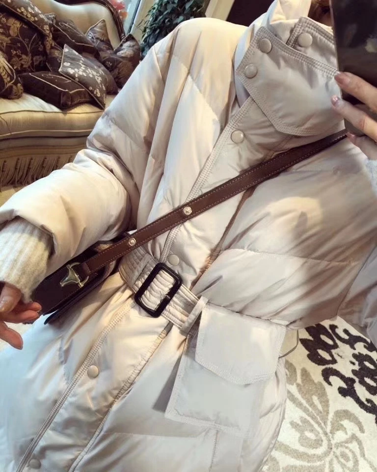 New 2023 Winter Fashion Duck Down Coat & Jacket for Women Stand Collar Turtleneck Long Parkas Yellow Cream Black Windbreaker XXL