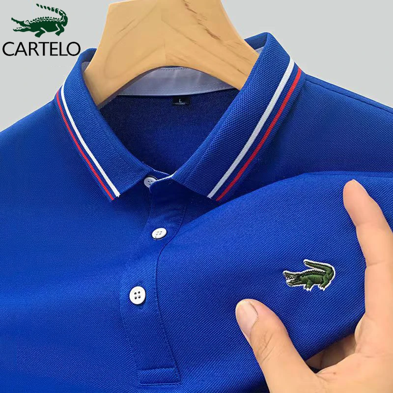 

CARTELO kaos pria Fashion baju pria musim panas rekreasi olahraga katun bordir kemeja POLO kerah lengan pendek