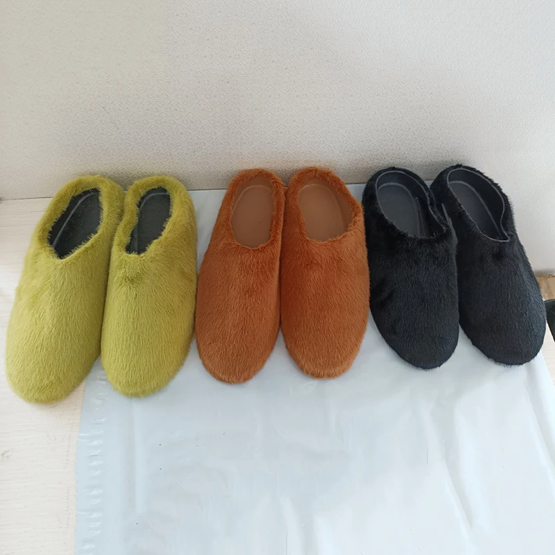 Faux Fur Slippers For Women Men Indoor Home Slides Plush House Shoes 