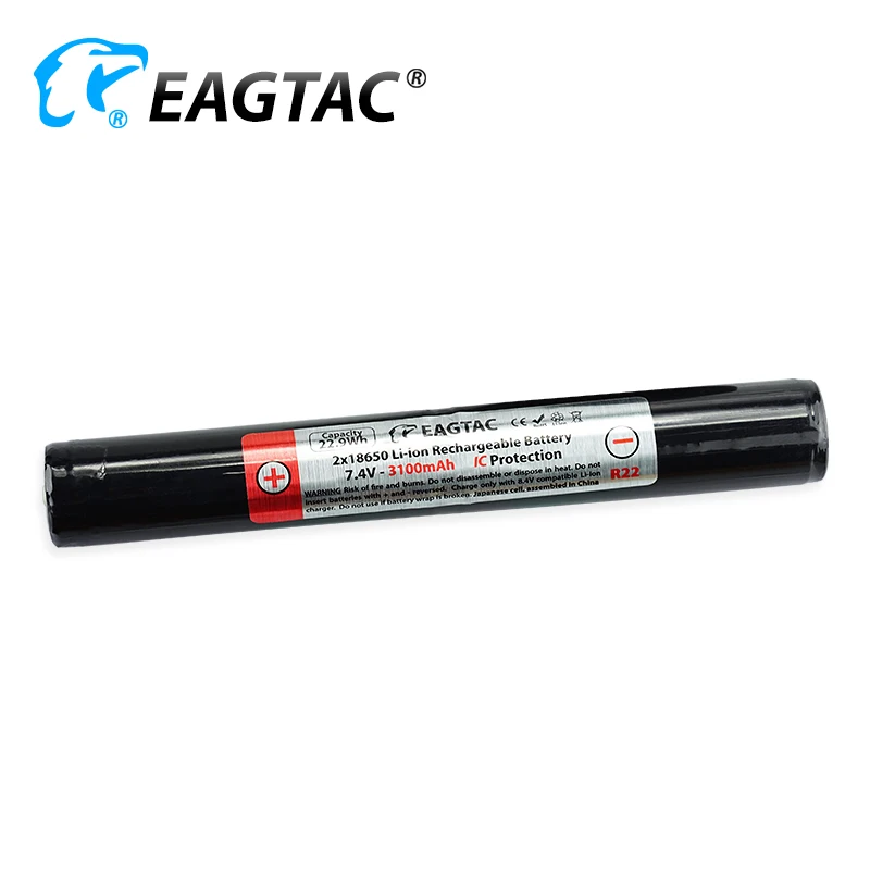 Фото EAGTAC 2x18650 7,4 В 2500 мАч (R18) 2600 мАч (R19) 3100 мАч (R22) 3400 мАч (R25) Защищенный литий-ионный аккумулятор с кнопкой сверху GX25L2 GX30L2R №1
