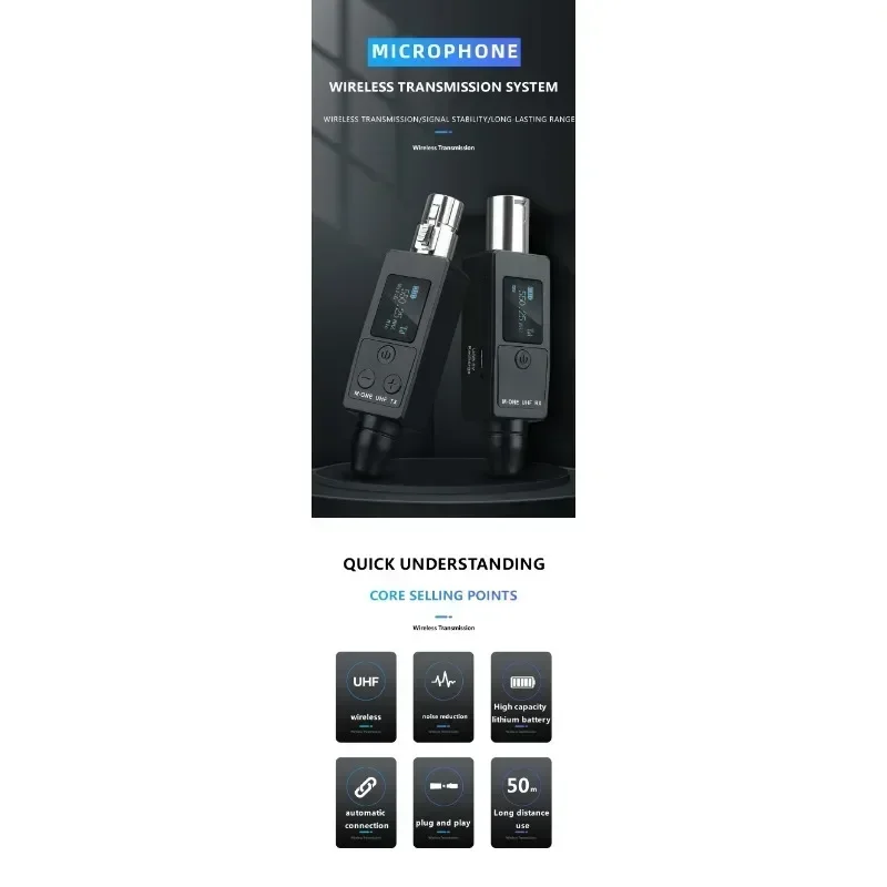 VK-38 UHF беспроводной преобразователь XLR передатчик и приемник для динамического