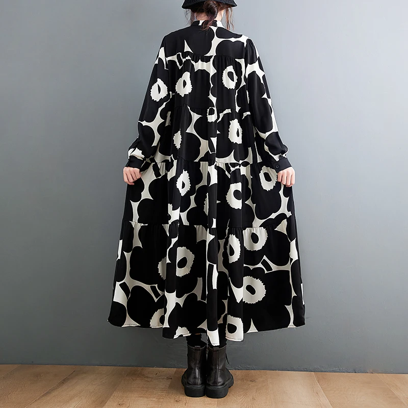 

Women's Clothing 2022 New Spring Autumn Loose Large Size Printed Long Sleeve Shirt Dress d1889
