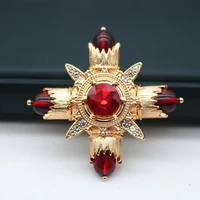 morkopela baroque red rhinestone cross brooch pin metal big brooches for women vintage pins clothes scarf clip jewelry