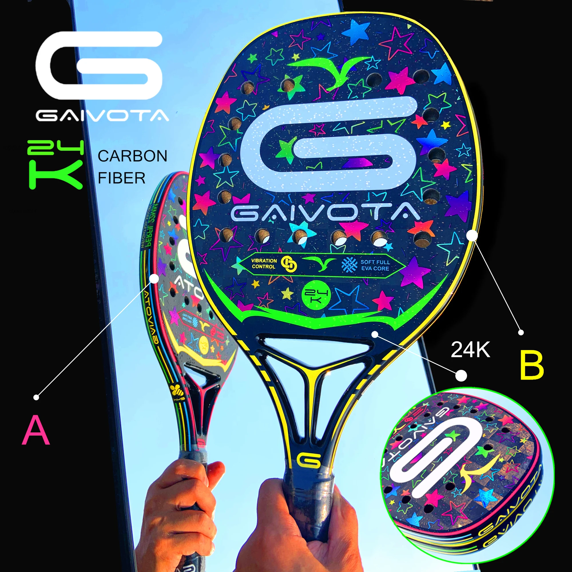 GAIVOTA – raquette de plage en Fiber de carbone 24K, édition limitée, qualité professionnelle, avec technologie holographique 3D, estampage des couleurs