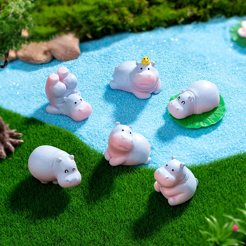 6 шт. мини-маленькая фигурка бегемота модель куклы мох микропейзаж домашний декор