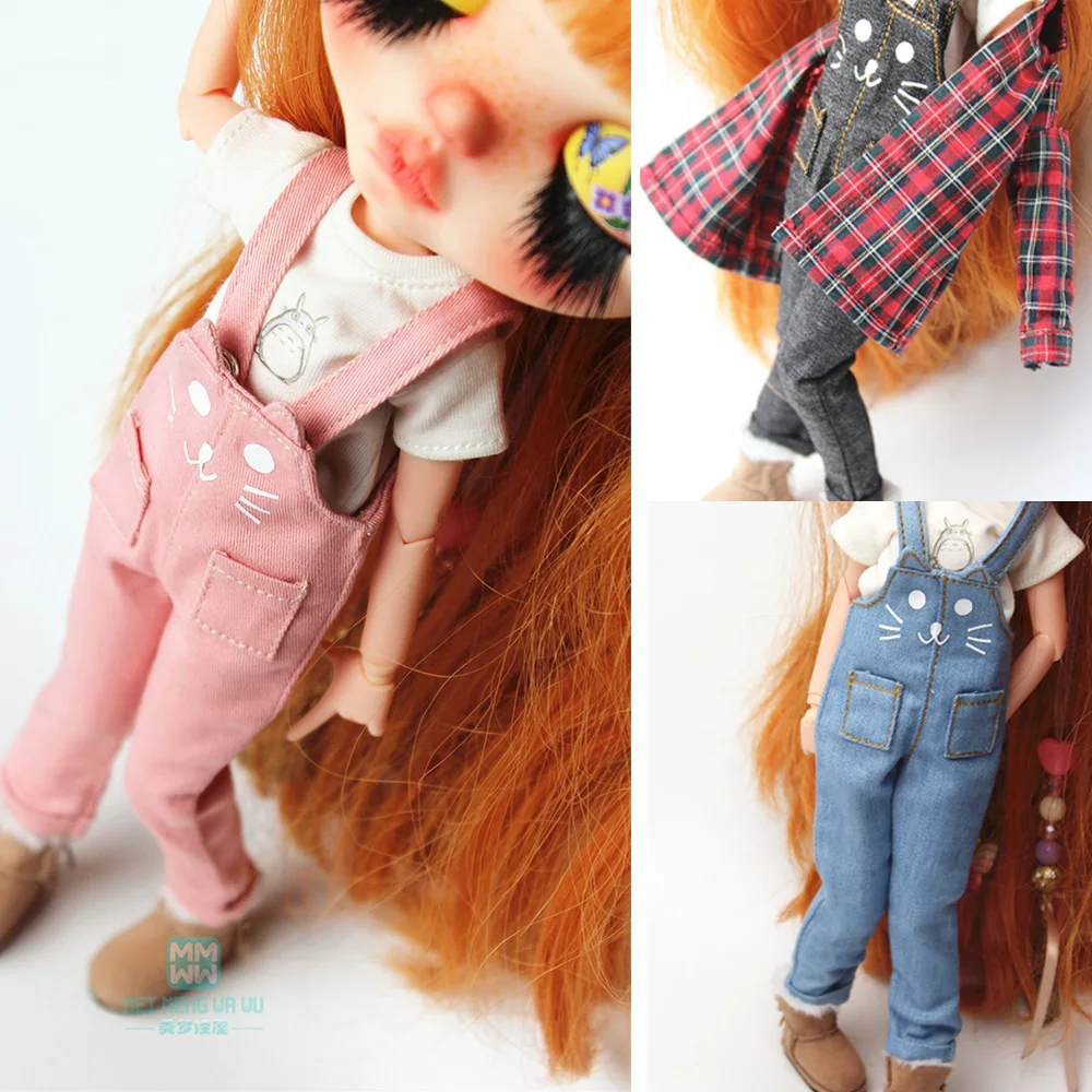 Fashion T-shirt Cowboy Bib Pants For Blyth Azone 1/6 Doll Accessories