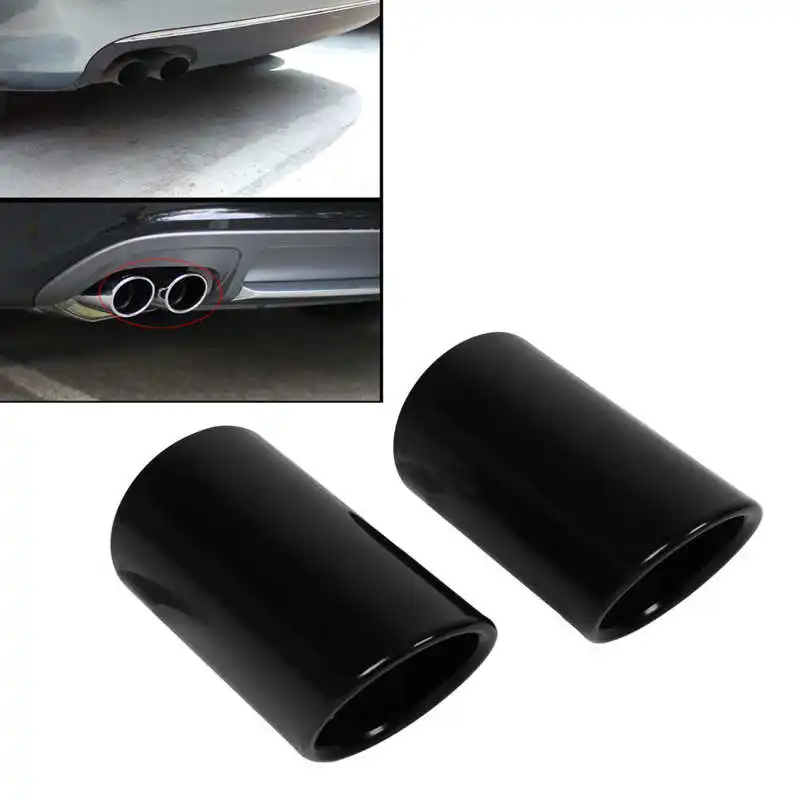 

2pcs Gloss Black Exhaust Tailpipe Tip Stainless Steel Tail Throat Car Modification Replacement for Audi A4 B8 Q5