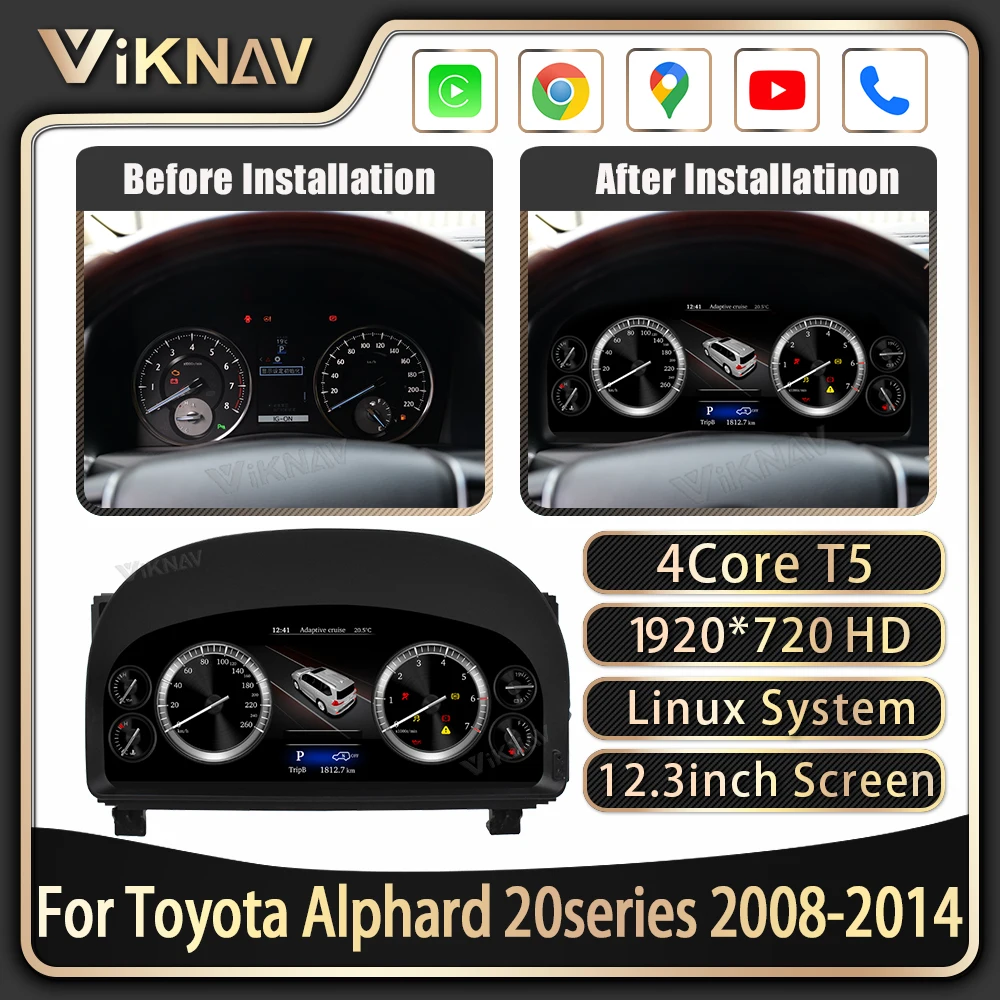 

ViKNAV 12,3 дюймов для Toyota Alphard 20 серии 2008-2014, автомобильный кластер для замены linux, цифровой датчик экрана