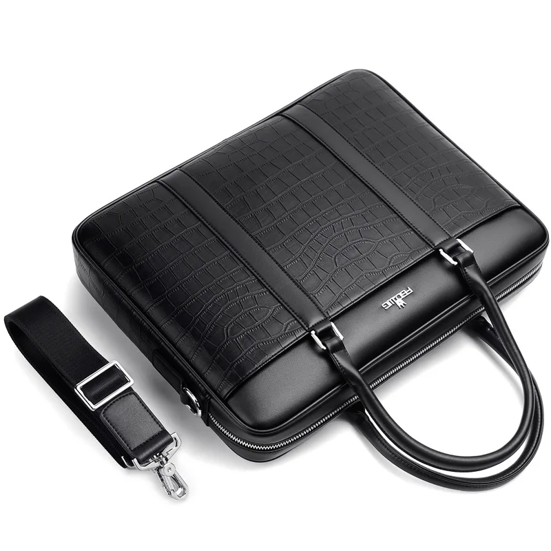 Men's Bag Briefcase Men's Horizontal Business Handbag Large-capacity Shoulder Bag Fashion Men's Crocodile Leather Bag Laptop