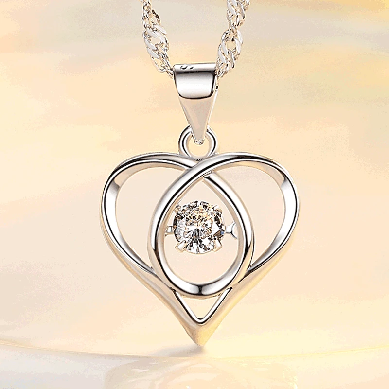 

925 Sterling Silver New Woman Fashion Jewelry Crystal Zircon High Quality Heart Necklace Beating Heart Pendant Length 45CM