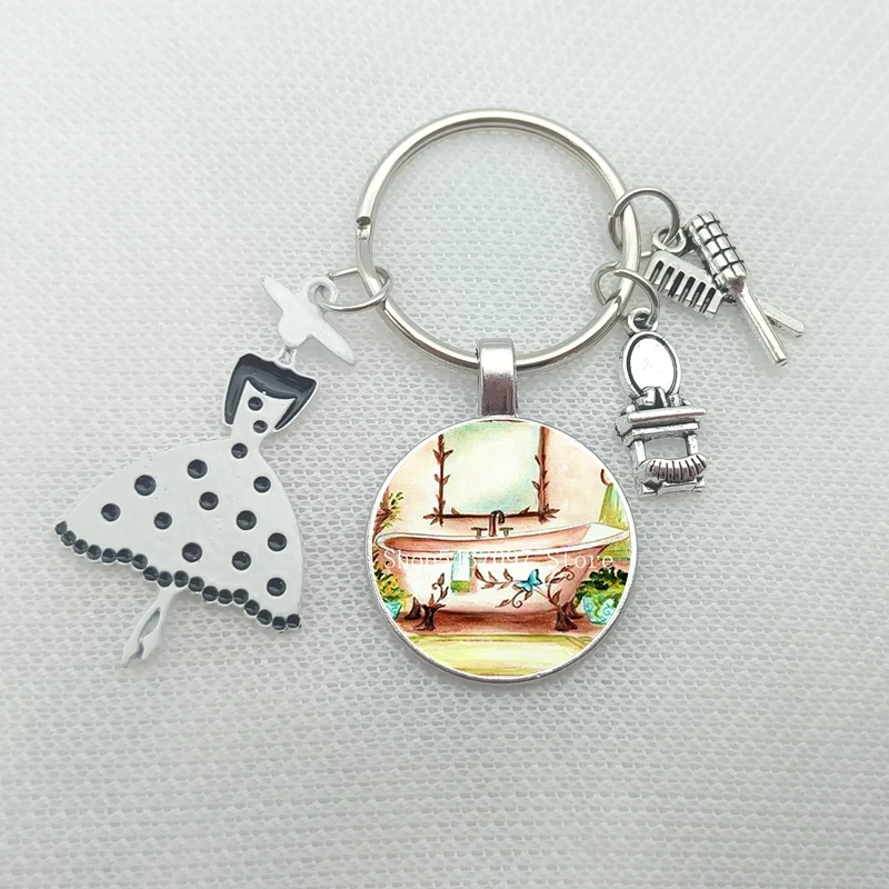 Новый Стильный Стеклянный брелок с рисунком для ванной комнаты ключей