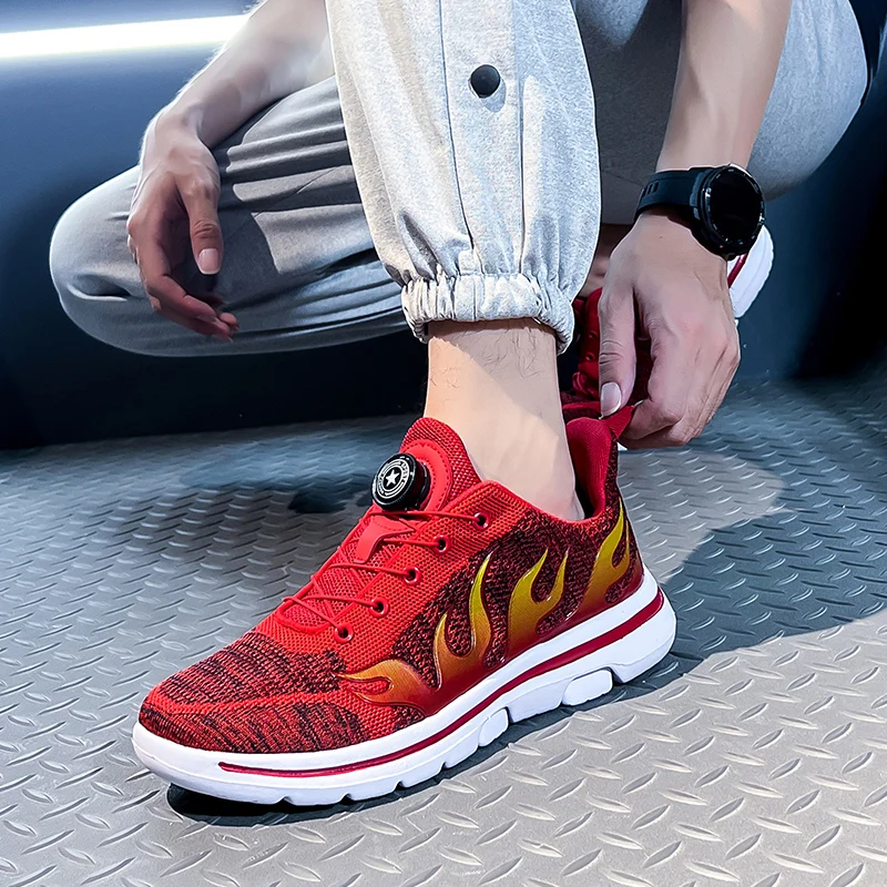 Mens Womens Breathable Outdoor Sports Shoes Flame Printed Trend Ultra-Light Casual Tennis Gym Running Sneakers