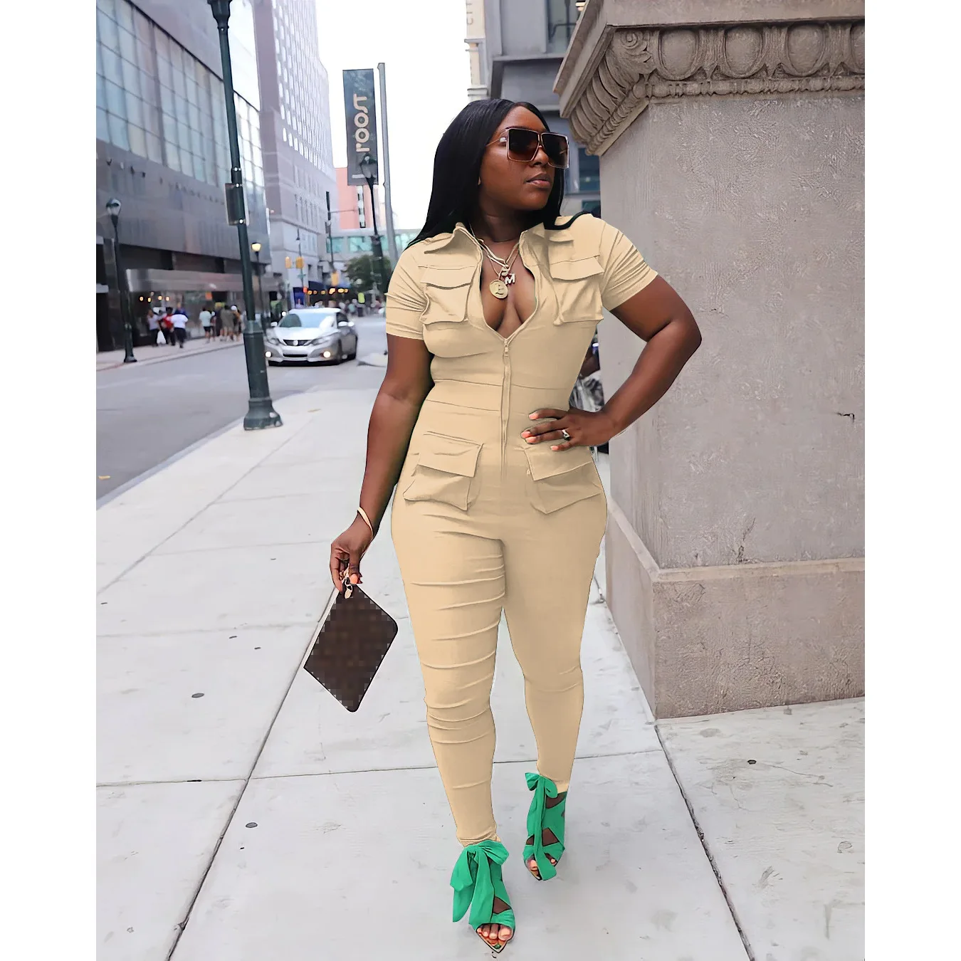 

Женский камуфляжный комбинезон, повседневный комбинезон на молнии с карманами, 2023