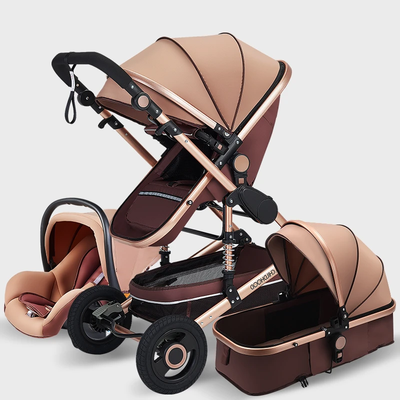 2022 Luxury Baby Stroller 3 in 1 Infant Stroller Set Portable Reversible High Landscape Baby Carriage Trolley Travel Pram 7Gifts images - 6
