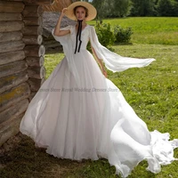 high quality a line wedding dresses tulle draped v neck strapless layered open back 2022 summer floor length gowns robe de ma
