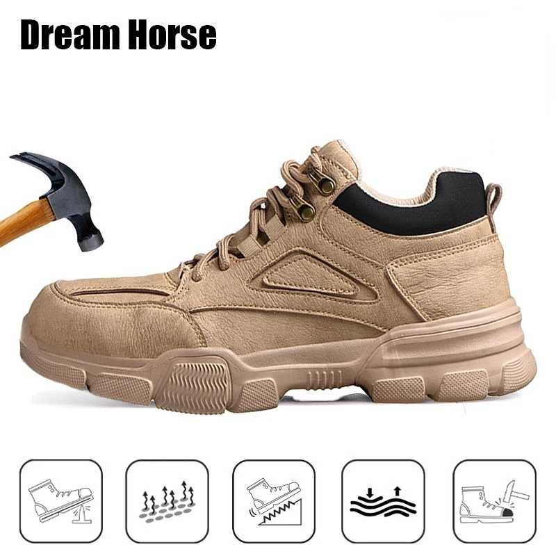 

Мужские защитные ботинки Dream Horse, Нескользящие кроссовки со стальным носком, неразрушаемые, легкая Рабочая обувь
