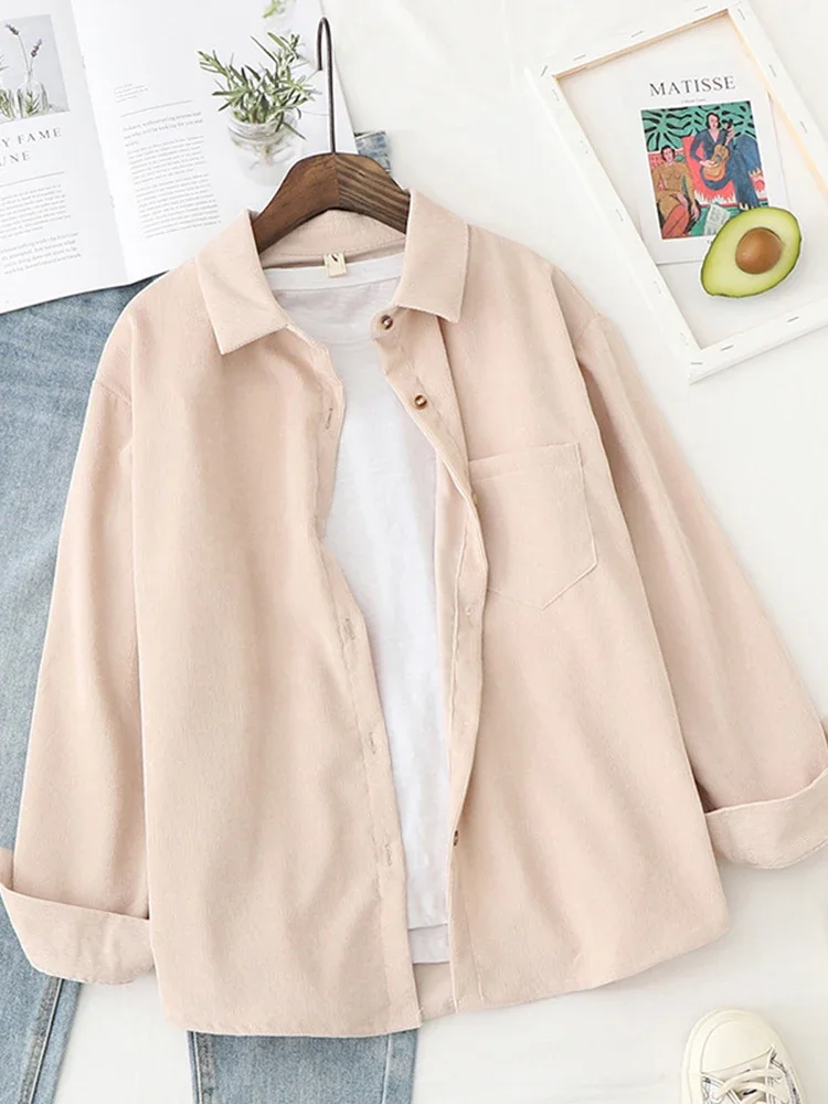 Вельветовые рубашки WERF Женские топы и блузки с длинным рукавом Весенняя женская