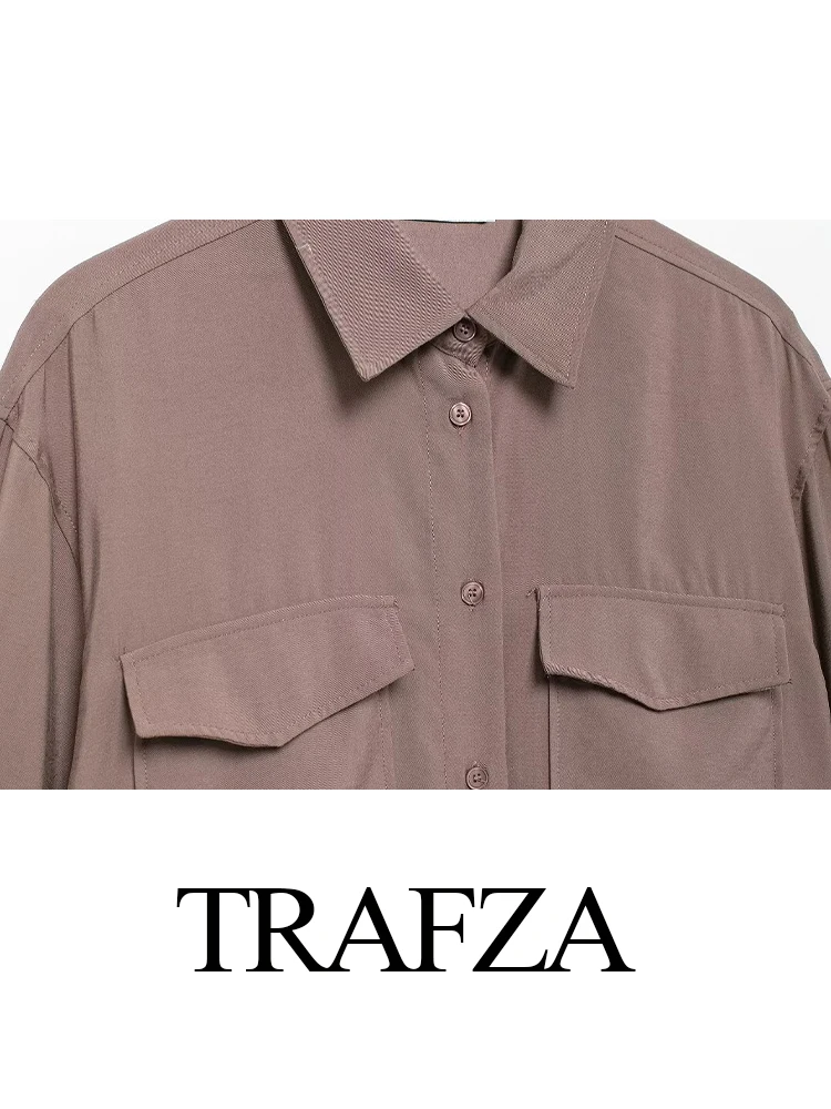 Женская драпированная рубашка с длинным рукавом и воротником карманами