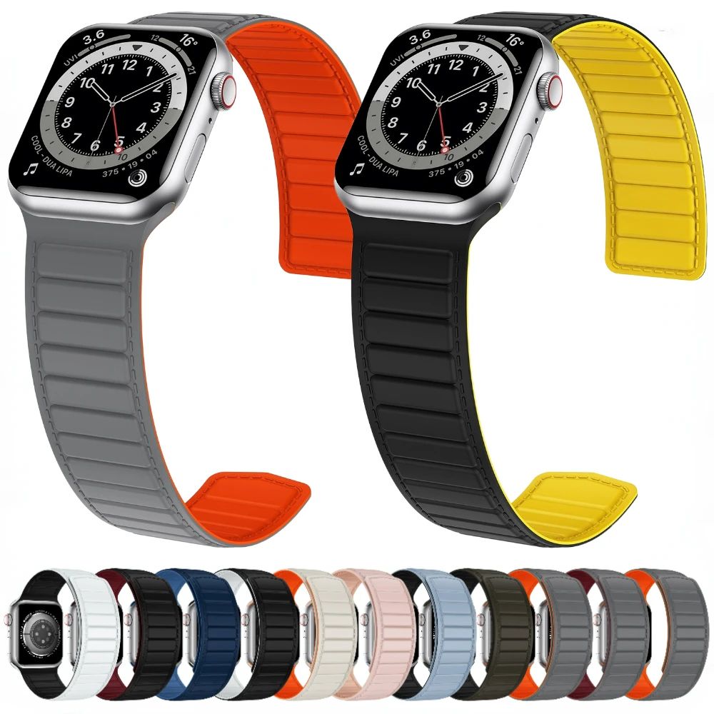 Silicone Strap For Apple Watch 44mm 40mm 45mm 41mm 42mm 38mm 49mm Magnetic Wristband iWatch Series 8 Ultra 7 4 5 6 SE 45 mm Band