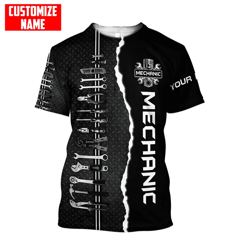 

Summer Men's Personalized Name T-shirt Mechanic 3D Printed Short Sleeve T-shirt Unisex Fashion Street Casual Sports T-shirt tops