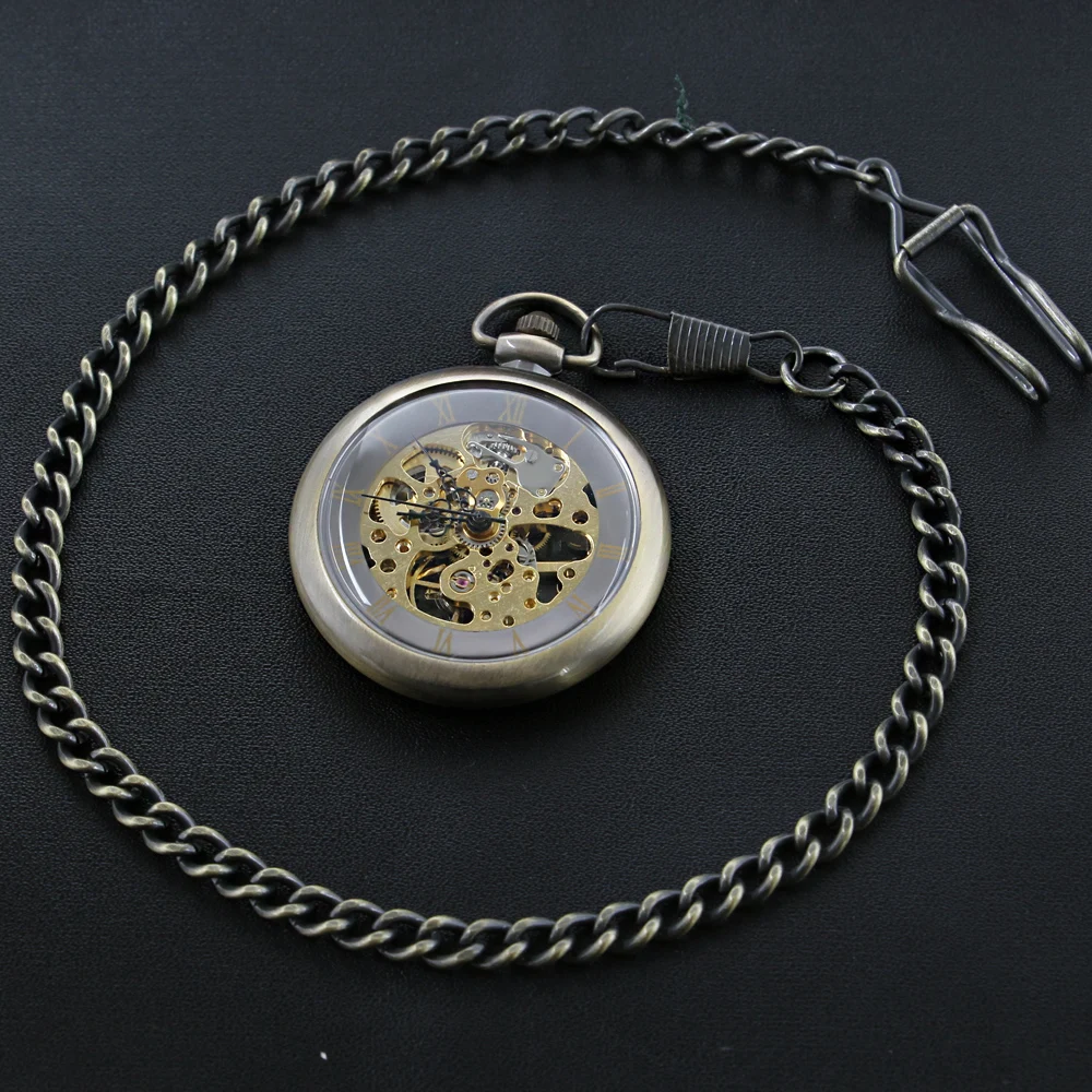 Vintage Bronze Roman Digital Mechanical Pocket Watch High Quality Necklace Timing Pendant Men's and Women's Pocket Watch PJX919