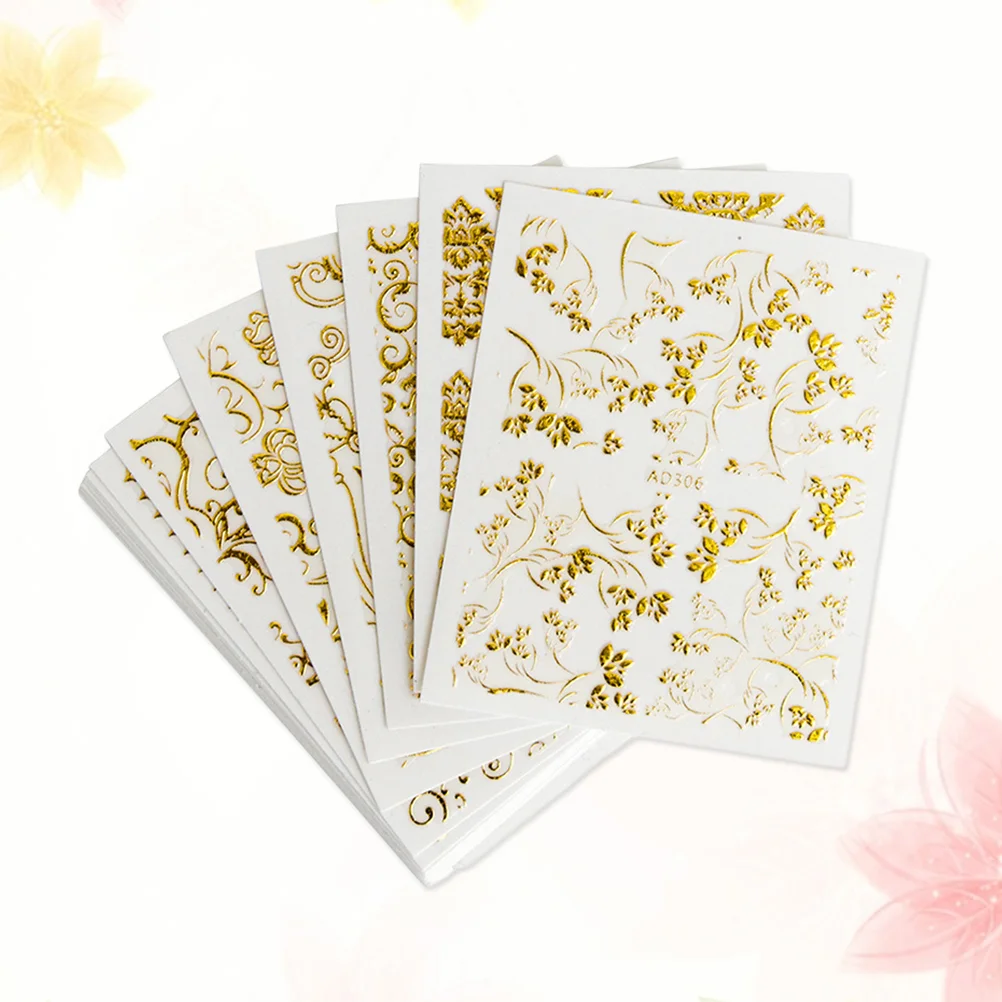 

20 Sheets 3D Metal Nail Stickers Golden Decals Nail Tips Sticker Self-adhesive Nail Tips Ethnic Lace Leaves Pattern
