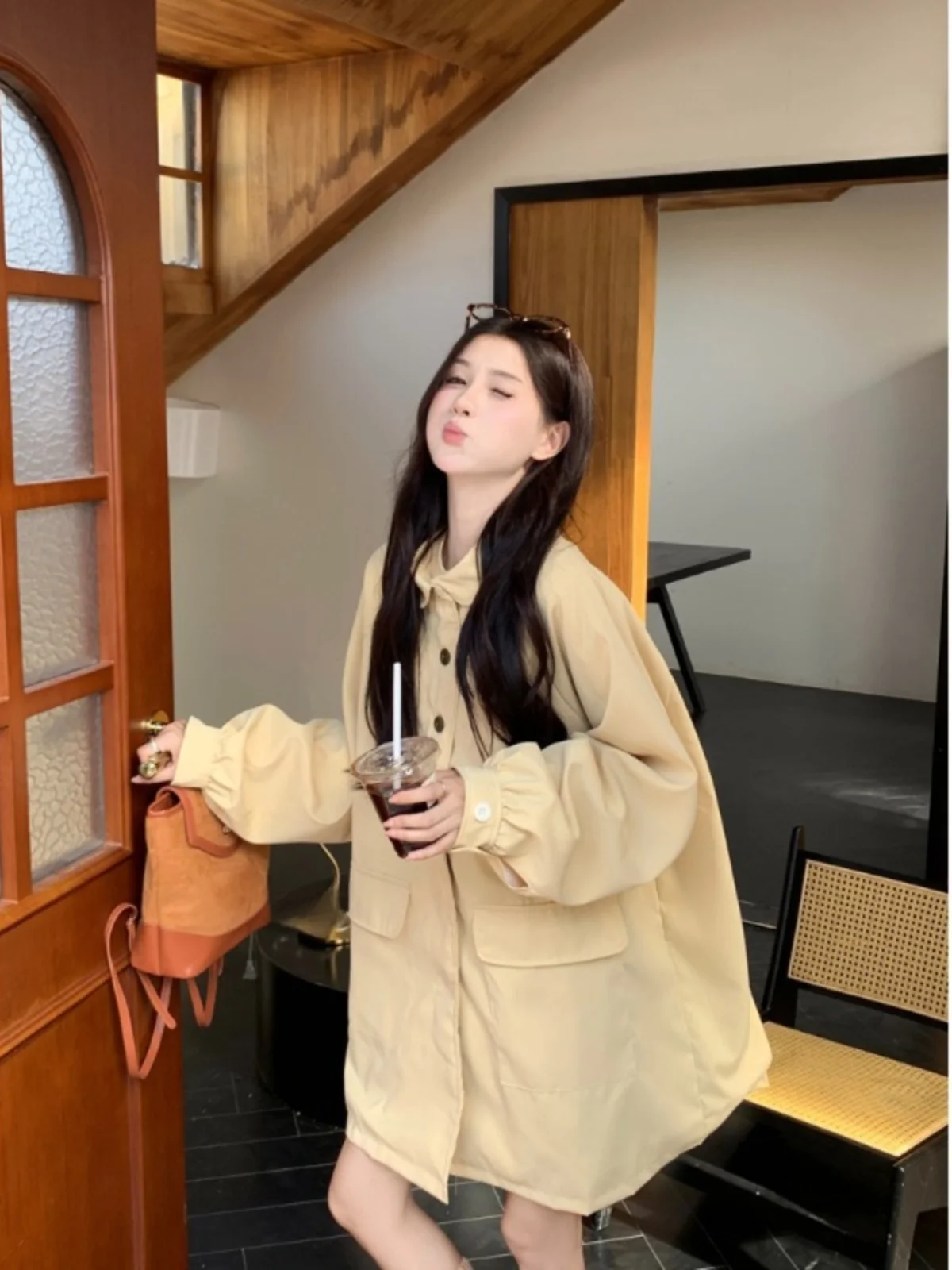 Тренч Верхняя одежда Осенняя Женская больших размеров Chubby Girl Корейская серия Топ