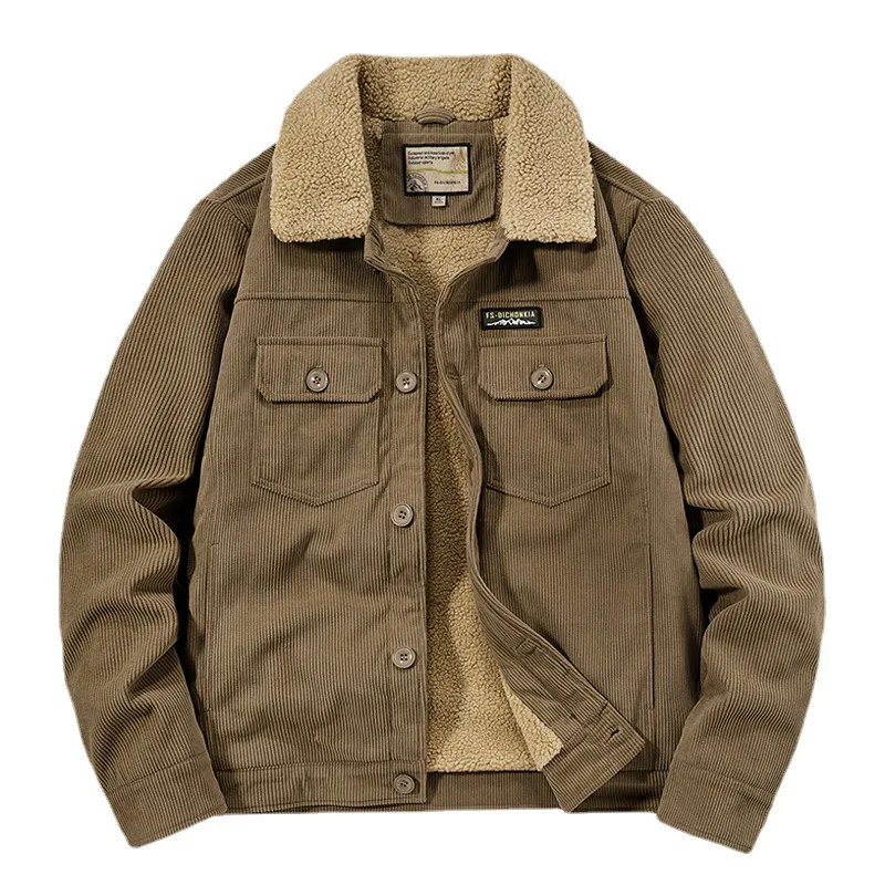 New Corduroy Jacket Loose Oversize Cotton Jacket Young and Middle-aged Leisure Business Warm Plush Jacket Men