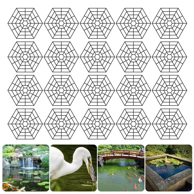 20 Pcs Hexagonal Floating Pond Net Fish Netting Against Heron Cats Protective Cover Pond Guard Netting With Connecting Hook