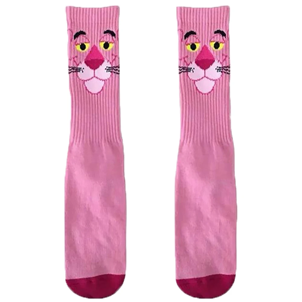 

1 pair Women Sock Pink Leopard Head Crew Socks Naughty Cotton Ins Fashion Pink Panther Socks Trendy Personality Street Wear Sock