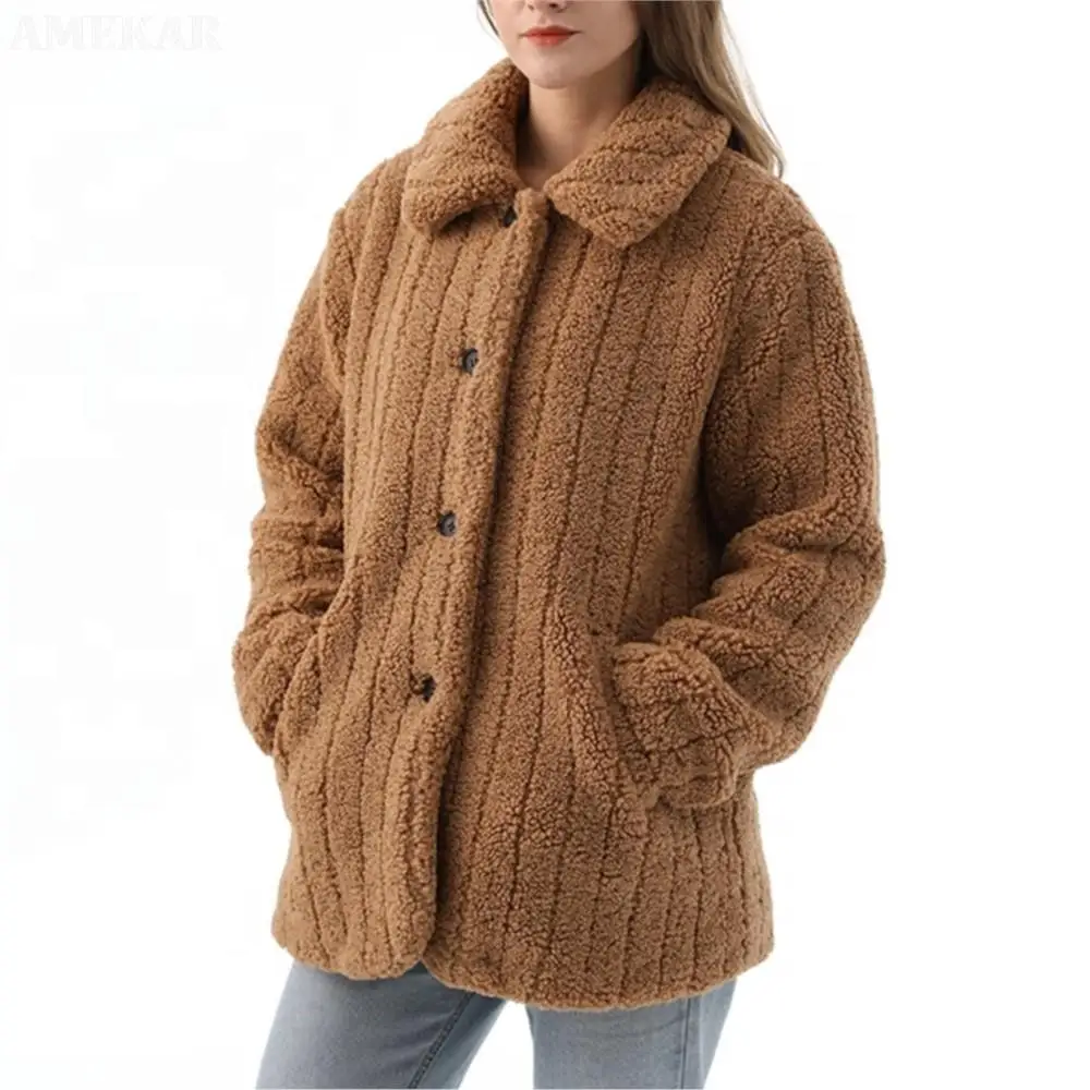 Women Winter Luxury Real Fur Coat Pure Color Fleece Teddy Jacket Warmth Designer Button Natural Fur Coats Fur For Women