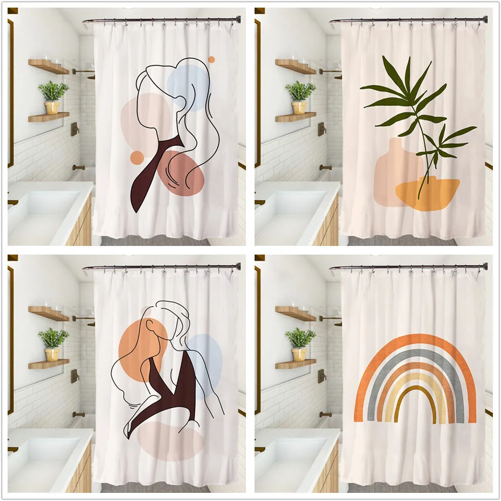 

Simple Fresh Womem Shower Curtain Waterproof Bathroom Curtains Quick-drying Printed Partition Door Screen Hooks Home Washable