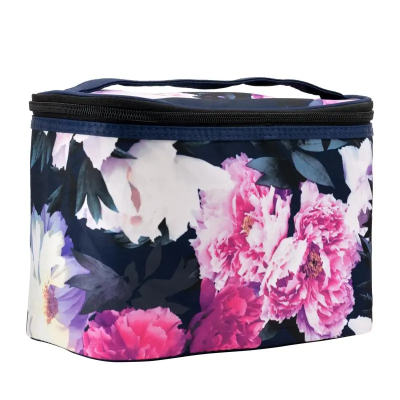 Deluxe 14-Piece PVC Travel Tote with Pink Floral Train Case, Accessory Pouches, Bath & Shower Essentials, Cosmetic Clutch, and H