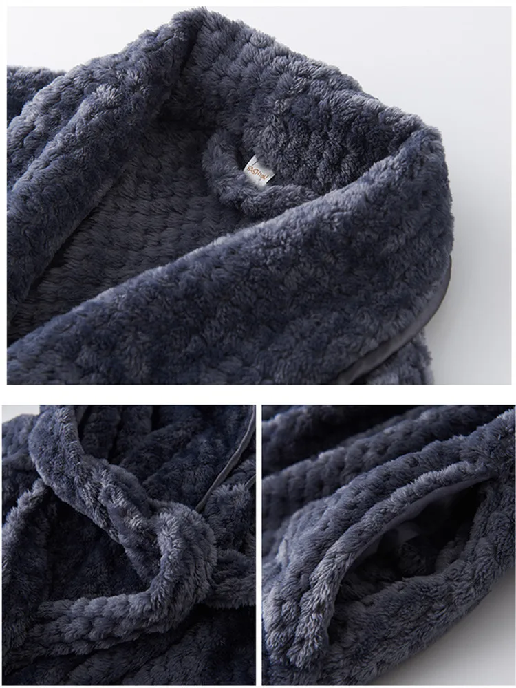 Winter Plus Size Long Coral Fleece Bathrobe Warm Flannel Bath Mens Cozy Robes Night Sleepwear Women Dressing Gown Kimono