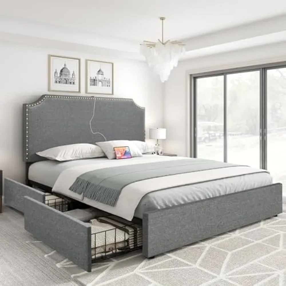 Кровати большого размера кровать с мягкой платформой и портами USB Type-C для зарядки