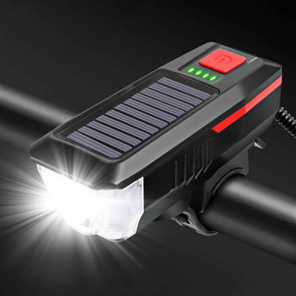 

Велосипедный передний светодиодный фонарь на солнечной батарее T6 с USB-зарядкой, 3 режима, фонарь с клаксоном, Аксессуары для велосипеда, осве...