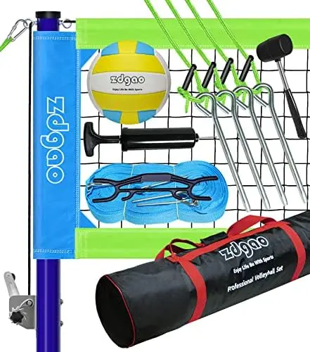

Volleyball Net Outdoor - Professional Volleyball Set with Height Adjustable Aluminum Poles and Anti-Sag System, Boundary Line, V